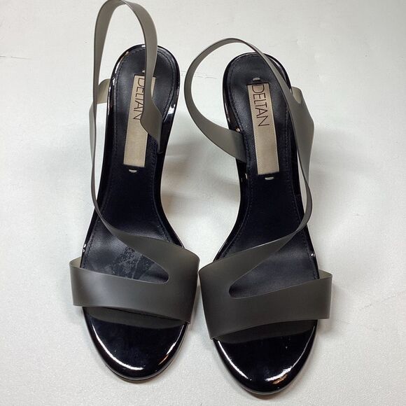 Deltan Black Clear Vinyl Open Toe Jelly Stiletto Pumps Women’s Size 8 - Picture 3 of 12